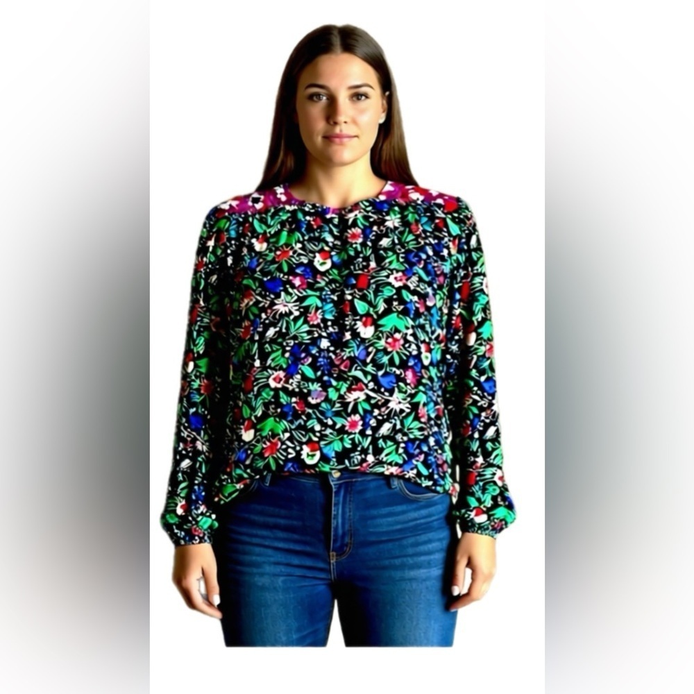 Zara Floral Print Long Sleeve Top Blouse Size Small